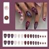 BQZQPAMZ 30pcs Flower Press On Nails Medium Length, Purple Pink Floral Design Fake Nails With Glue Reusable Full Coverage Acrylic False Nails for Women DIY Spring Nail Art Supplies view 2
