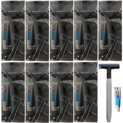 10Pack Luxury Individually Wrapped Multipurpose Travel Disposable Razors Set With Shave Cream; Hotel Sensitive Skin Private Body Razor; Portable Shaving Razor Set for Home Hotel Outdoor, Daily Use