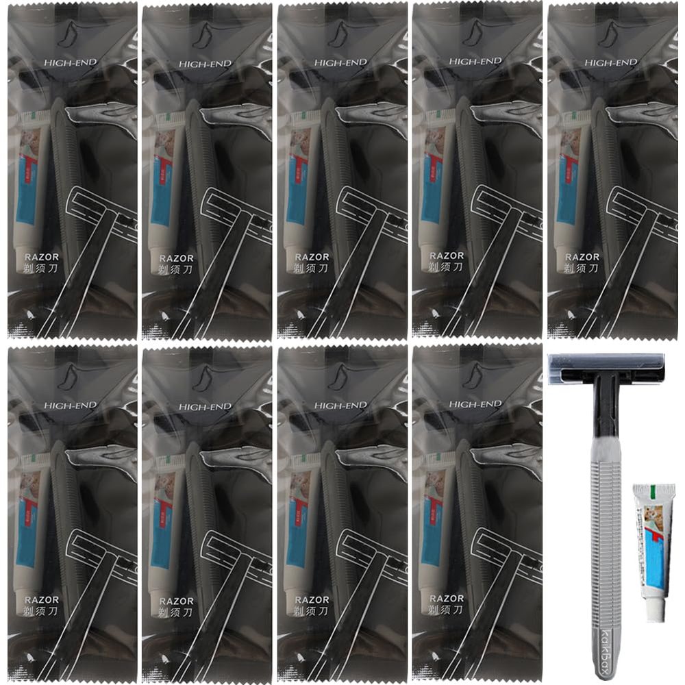 10Pack Luxury Individually Wrapped Multipurpose Travel Disposable Razors Set With Shave Cream; Hotel Sensitive Skin Private Body Razor; Portable Shaving Razor Set for Home Hotel Outdoor, Daily Use