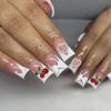 BQZQPAMZ 24pcs Duckbill Shaped Press On Nails Medium French Tip False Nails with 3D White Bow Pearl Cherry Pattern Nail Charms Full Coverage Acrylic Stick on Nails for Women Nail Gift view 1