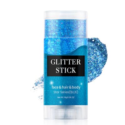 Blue Body & Face Glitter Stick,WaterproofLong-LastingSparkling for Singer Concert Outfits, Festival Rave Mermaid Accessories Chunky Glitter Makeup for Women (06# Blue)