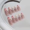 BQZQPAMZ Flower Fake Nails Medium Almond Shape Pink Gradient French Tip Press On Nails Full Cover Glossy Glue On Nails Press Nails With Charms Artificial Stick On Nails for Women Nail Art Supplies view 3