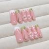 BQZQPAMZ 3D Flower False Nails With Glue Coffin French Tip Press On Nails Green White Stick On Nails Artificial Nails Long Full Coverage Acrylic Nail Women Spring Nail Art Supplies-24pcs view 3