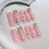 BQZQPAMZ 3D Flower False Nails With Glue Coffin French Tip Press On Nails Green White Stick On Nails Artificial Nails Long Full Coverage Acrylic Nail Women Spring Nail Art Supplies-24pcs view 4