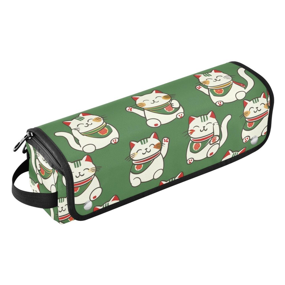2 in 1 Hair Tools Organizer and Heat Resistant Mat with Zipper Dustproof Travel Hair Straightener Bag for Flat Iron Hot Tools and Haircare Accessories, Japanese Lucky Cat Travel Essentials