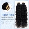 Long Curly Wave Tape in Hair Extensions Natural Color 22 Inch Water Wave Tape in Human Hair Extensions 40PCS 100G Thick and Full Invisible Tape ins Water Wave Real Remy Human Hair Pieces Black view 2