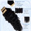 Long Curly Wave Tape in Hair Extensions Natural Color 22 Inch Water Wave Tape in Human Hair Extensions 40PCS 100G Thick and Full Invisible Tape ins Water Wave Real Remy Human Hair Pieces Black view 3