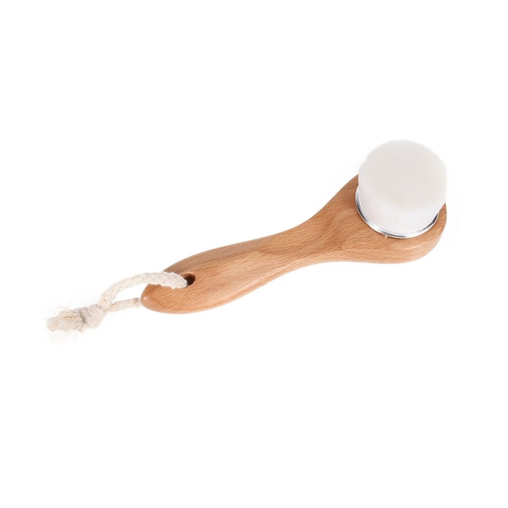 Healvian Wooden Long Handle Facial Cleansing Brush for Deep Pore Cleaning Facial Scrub Brush for Curly Hair