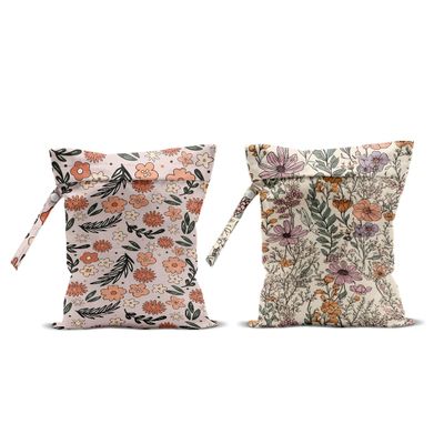 2Pcs Floral Print Wet Bags, Wet Dry Bag Reusable for Swimsuit, Travel, Diapers, Pool, Beach, Dirty Yoga Gym Clothes, Toiletries, Makeup Bag, Zipper Pouch Waterproof Birthday Christmas Gifts