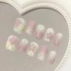 BQZQPAMZ 3D Flower False Nails With Glue Short Gradient Press on Nails Kit Acrylic Set Glitter Square Stick on Nails Glossy Full Coverage Glue on Nails for Women Spring Manicure-24Pcs view 1