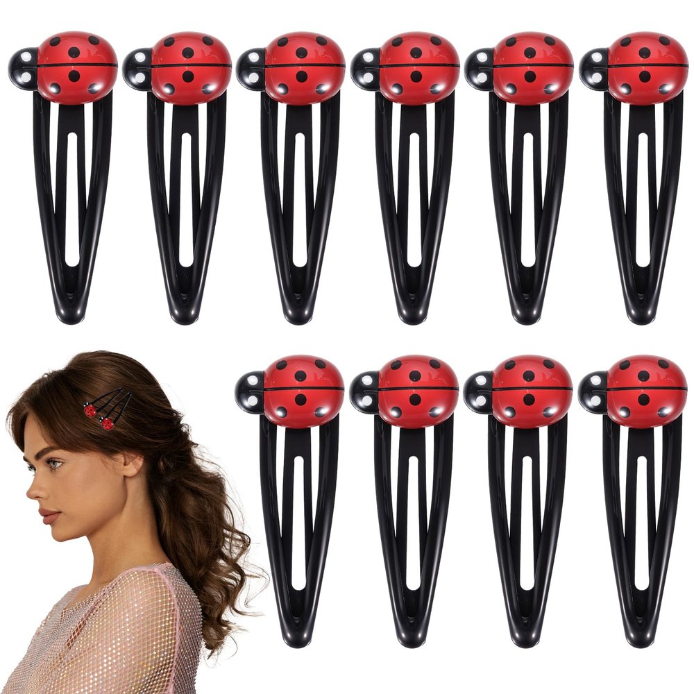 10Pcs Ladybug Hair Clips for Girls, 2 Inch Cute Snap Hair Barrettes for Toddler Girls and Women, Water Drop Non Slip Hairs Accessories for Kids Teens, Toddlers
