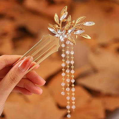 Asooll Bridal Hair Comb Gold Hair Pieces Crystal Leaf Hair Accessories for Women