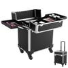 Black Rolling Makeup Case, Professional Cosmetic Box Storage on Wheels, Large Make Up Train Carrying Cases w/4 Organizer Trays, Cosmetic Case Trolley with Locks for Makeup/Nail Art/Hair Styling view 1