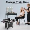 Black Rolling Makeup Case, Professional Cosmetic Box Storage on Wheels, Large Make Up Train Carrying Cases w/4 Organizer Trays, Cosmetic Case Trolley with Locks for Makeup/Nail Art/Hair Styling view 2