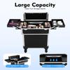 Black Rolling Makeup Case, Professional Cosmetic Box Storage on Wheels, Large Make Up Train Carrying Cases w/4 Organizer Trays, Cosmetic Case Trolley with Locks for Makeup/Nail Art/Hair Styling view 3