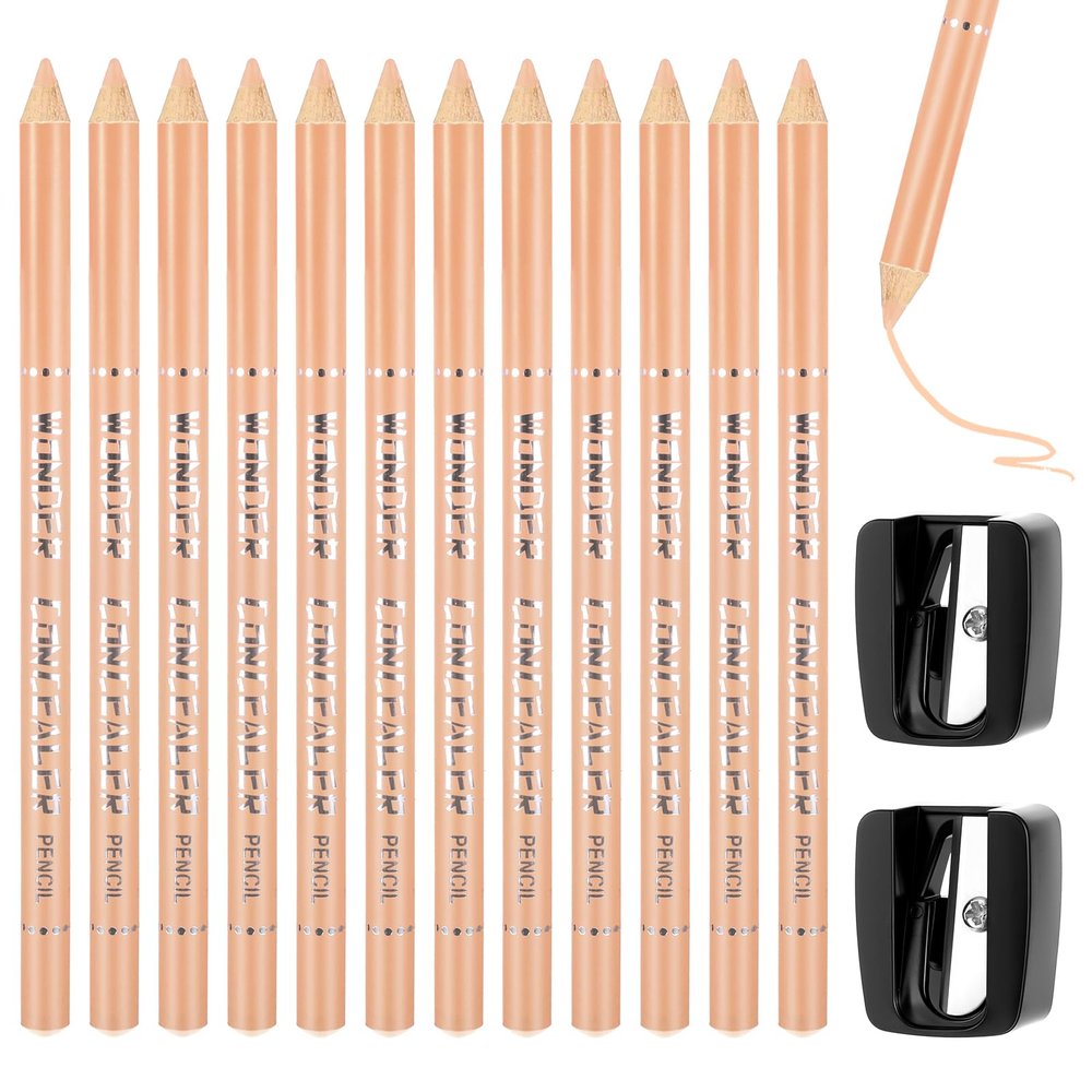 BOHUIZ 12Pcs Barber Pencil with 2 Sharpener, Beige Skin Tone Magic Hairline Pencils for Lineup Beard Shaping Beard Guide Pen Barber Chalk for Beards Hair Makeup Design for Men