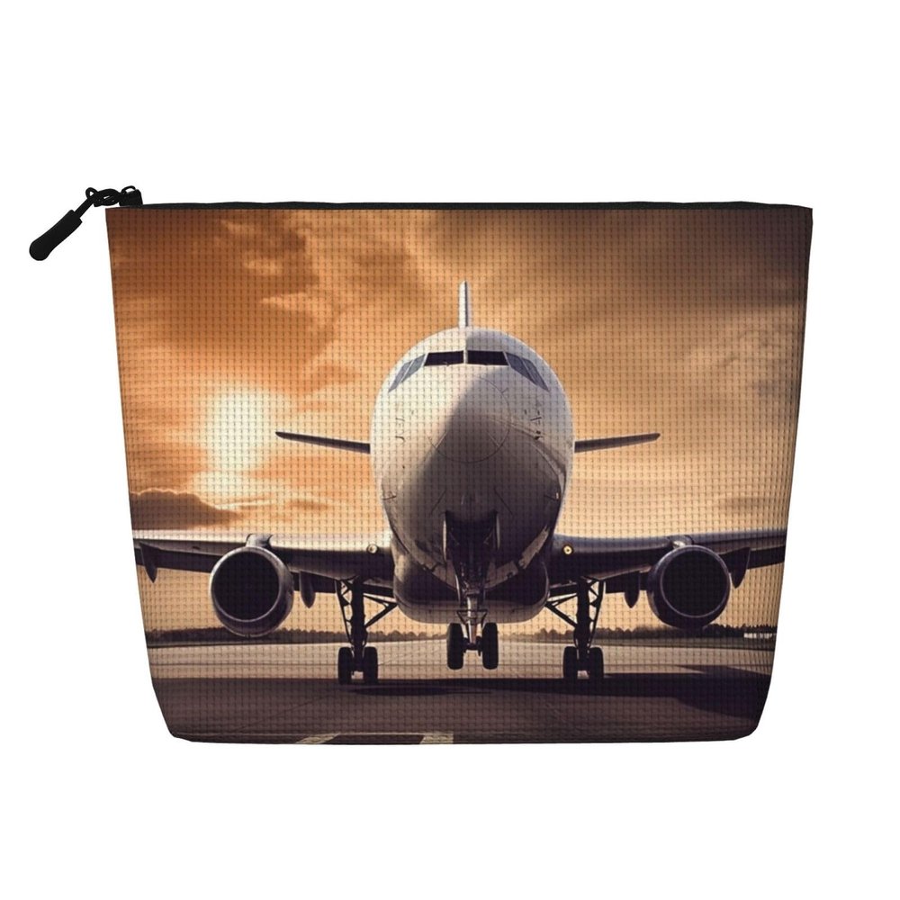 Dwvtfsm Airplane Makeup Bag For Women, Waterproof Linen Travel Cosmetic Organizer Lightweight Zipper Travel Toiletry Bag Organizer Makeup Brushes Storage Bag