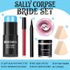 BOBISUKA Sally Halloween Makeup Kit- Light Blue Face Body Paint Stick with Red Lipstick, Black Eyeliner, Self-Adhesive Lashes, Setting Powder & Sponges Makeup Set For Avatar, Corpse Bride, Theme Party view 3