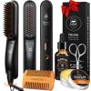Beard Straightener Brush & Beard Care Kit Bundle  5 Temp Settings, Anti-Scald, Balm, Oil, Comb & Scissors  Gift for Fathers Day, Anniversary, Christmas view 3