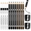 BOHUIZ 12Pcs Barber Pencil with 2 Sharpener, Magic Hairline Pencils for Lineup Beard Shaping Beard Guide Pen Barber Chalk for Men Beards Hair Makeup Design White Black Dark Brown Light Brown view 1