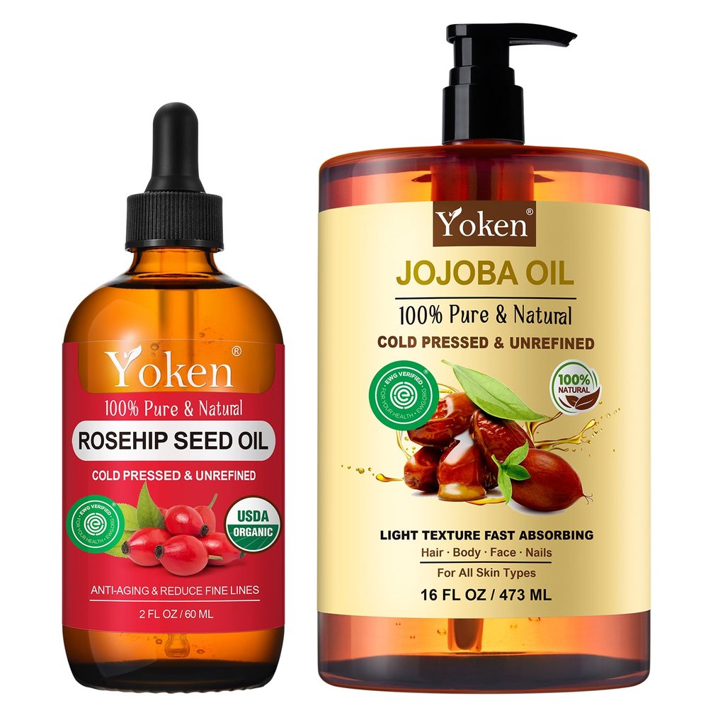 Yoken Jojoba Oil 16oz and Organic Rosehip Seed Oil 2 fl oz