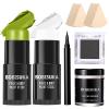 BOBISUKA Light Green & White Face Body Paint Stick Kit with Black Eyeshadow, Black Liquid Eyeliner, Setting Powder & 2 Sponges  Halloween Cosplay Makeup Set for Witch, Beetle Juice, Monster, Goblin view 1