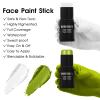 BOBISUKA Light Green & White Face Body Paint Stick Kit with Black Eyeshadow, Black Liquid Eyeliner, Setting Powder & 2 Sponges  Halloween Cosplay Makeup Set for Witch, Beetle Juice, Monster, Goblin view 2