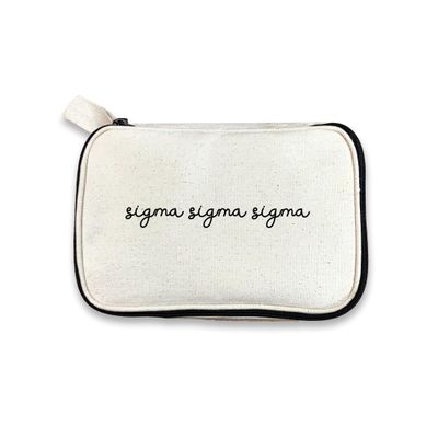 sockprints Sigma Sigma Sigma Sorority Makeup Bag Script Font Cosmetic Pouch for Big Little, Travel, Toiletries & Greek Life Gifts