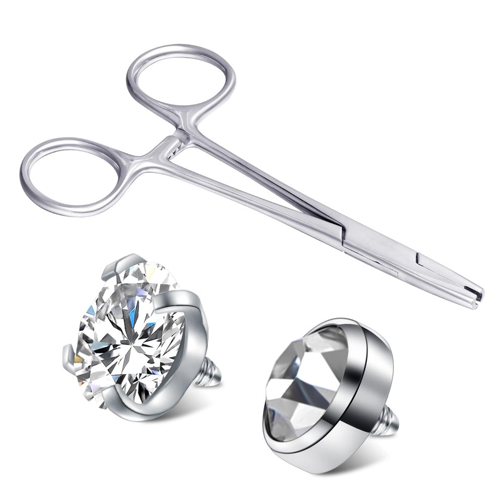 DJCIW 3mm Jaw Piercing Ball Removal Tool,Stainless Steel Piercing Pliers To Change Jewelry, Dermal Anchor Forceps for Dermal Tops,Nose Septum Lip Ring Earrings, Easy to Unscrew or Screw Piercing Balls