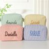 Shangyue Personalized Embroidered Seersucker Makeup Bag,Embroidered Travel Toiletry Bag For Women, Wedding Party Favors (Dark Blue) view 2
