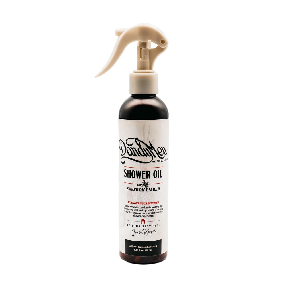 DandyMen Shower Oil | Lightweight Hydration and Gentle Cleansing with Sunflower & Avocado Oils | 8.45 oz (Saffron Ember)
