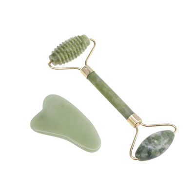 BESTYASH 2pcs Natural Jade Facial Set Includes Gua Scraping Plate Rolling for Neck Relaxation and Muscle Relief