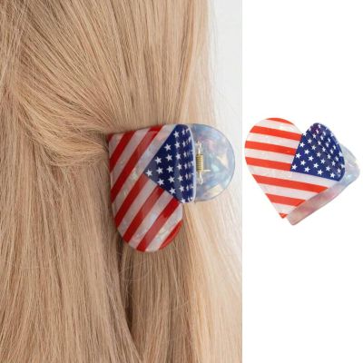 FRUZJAY 4th of July Hair Claw Clips American Flag Hair Clips Heart Shape Acrylic Hair Catch Clamps Independence Day Hair Accessories Patriotic Hair Barrettes Cute Hairpin Strong Hold Styling Jaw Clip
