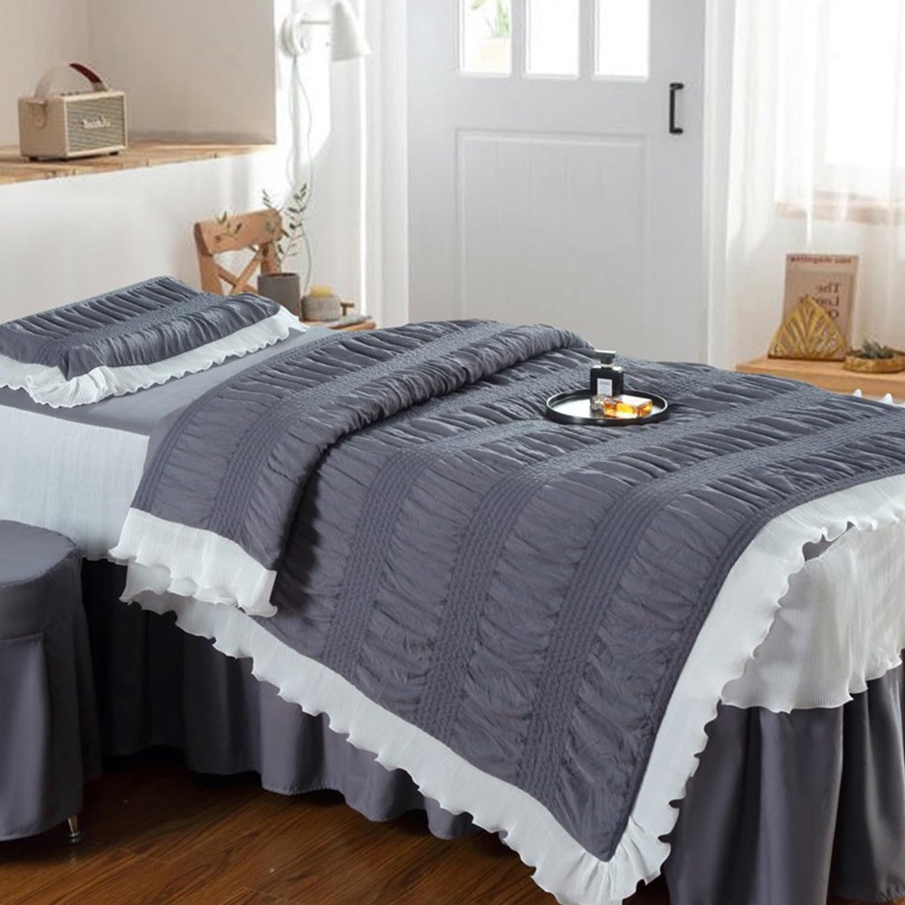 LDLCYCN Grey/b,190 * 80cm, Massage Table Skirt 4 Piece Massage Table Sheet Set Beauty Massage Table Skirt for Beauty Salon Full Wrap SPA Bed Cover Massage Table Accessories Washable