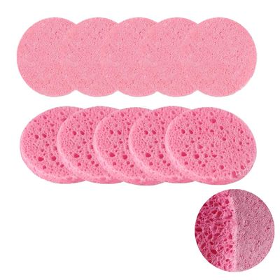 10Pcs Pink Round 2.5Inch Wood Pulp Cotton Compressed Facial Sponge Reusable Face Washing Sponges for Skin Cleaning Cosmetic Spa Makeup Removal