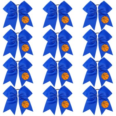 12 PCS Basketball Cheer Bows 8" Large Hair Bows Ponytail Holders for Girls Cheerleader Game Day Sports Team Spirit Accessories Handmade Glitter Streamer Hair Ribbons Bulk