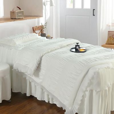 LDLCYCN White,180 * 60cm, Massage Table Skirt 4 Piece Massage Table Sheet Set Beauty Massage Table Skirt for Beauty Salon Full Wrap SPA Bed Cover Massage Table Accessories Washable
