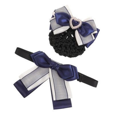 NIYANGLE 2pcs Professional Hair Clip Head Flower Set Business Suit Bow Tie Hair Net Elegant Women Accessories