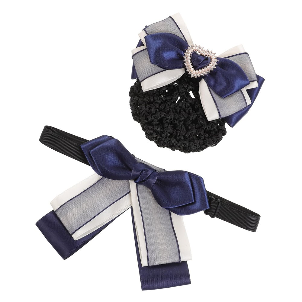 NIYANGLE 2pcs Professional Hair Clip Head Flower Set Business Suit Bow Tie Hair Net Elegant Women Accessories