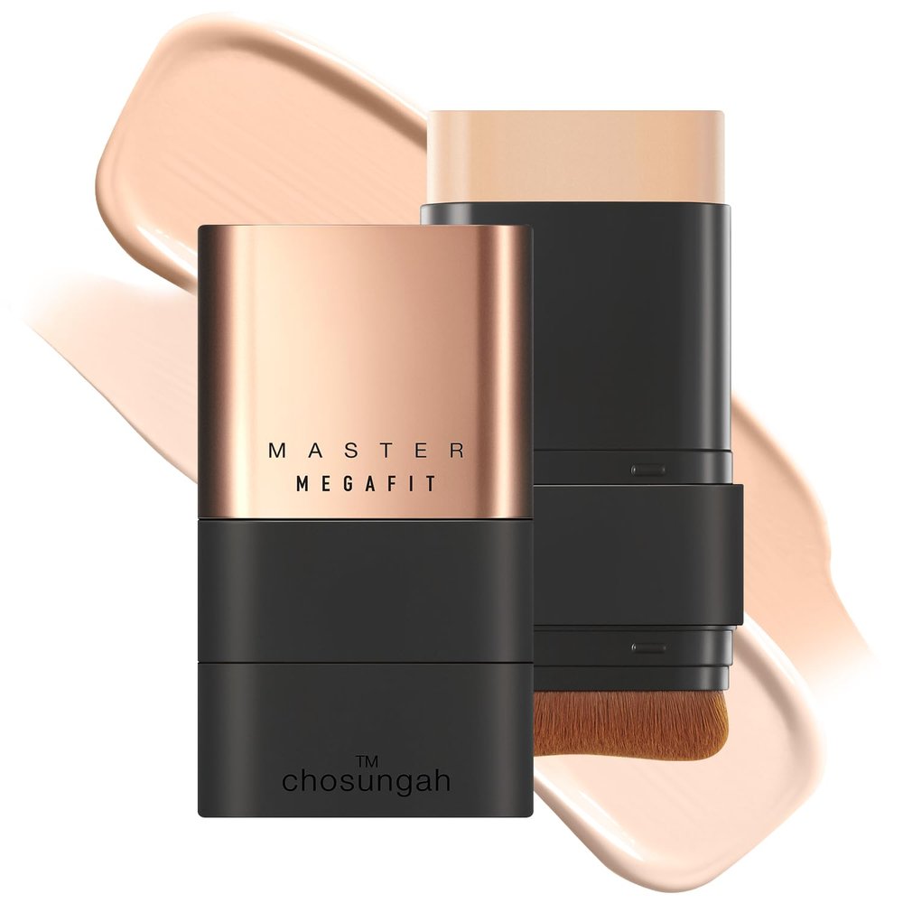 CHOSUNGAH BEAUTY Mega Fit Master Glow Stick Foundation with Brush, 120H Long Lasting Radiant Coverage, All-in-One Stick for Easy Application, K-Beauty, Shade 23, 0.56oz (2.5W Tan Beige)