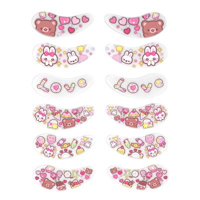 Black Wings 6 Pairs Silicone Eye Patches with Self-Adhesive Design - Cute Bear & Rabbit Inspired Eye Care Patches (Little Bear Little Rabbit 6pairs)