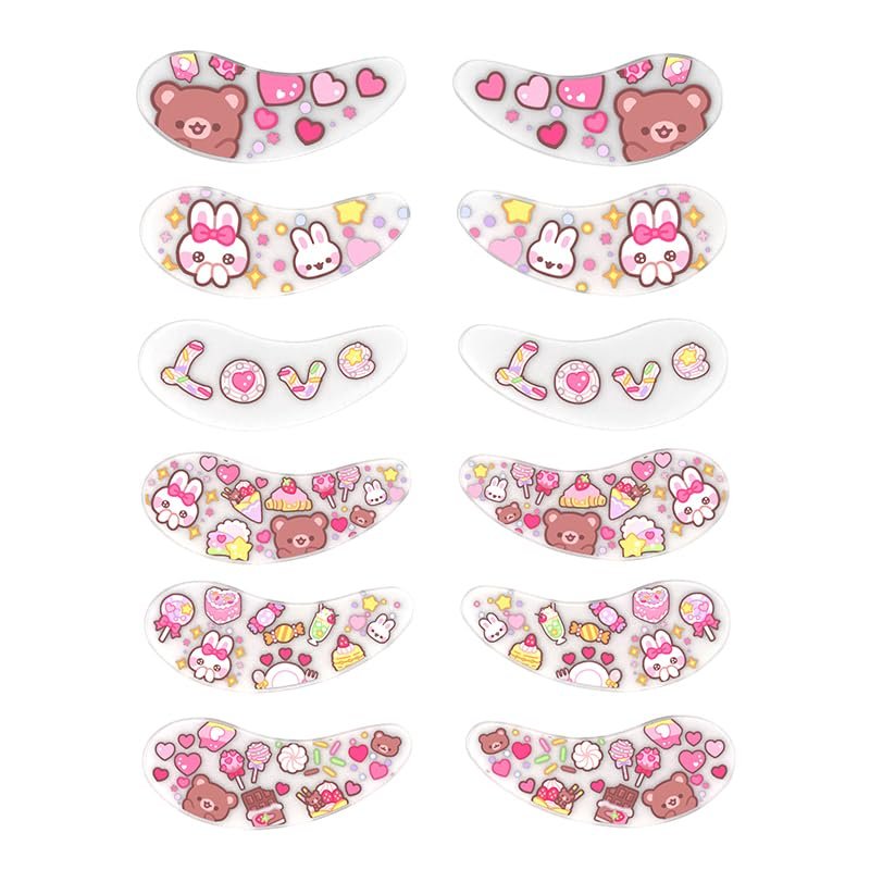 Black Wings 6 Pairs Silicone Eye Patches with Self-Adhesive Design - Cute Bear & Rabbit Inspired Eye Care Patches (Little Bear Little Rabbit 6pairs)