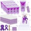 Heigble 50 Set Purple Ribbon Awareness Gifts Bulk Woman Purple Ribbon 50 Lip Balm 50 Hand Cream 50 Bag 50 Tag for Domestic Violence Awareness Lupus Epilepsy Pancreatic Cancer Party view 1