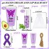 Heigble 50 Set Purple Ribbon Awareness Gifts Bulk Woman Purple Ribbon 50 Lip Balm 50 Hand Cream 50 Bag 50 Tag for Domestic Violence Awareness Lupus Epilepsy Pancreatic Cancer Party view 3