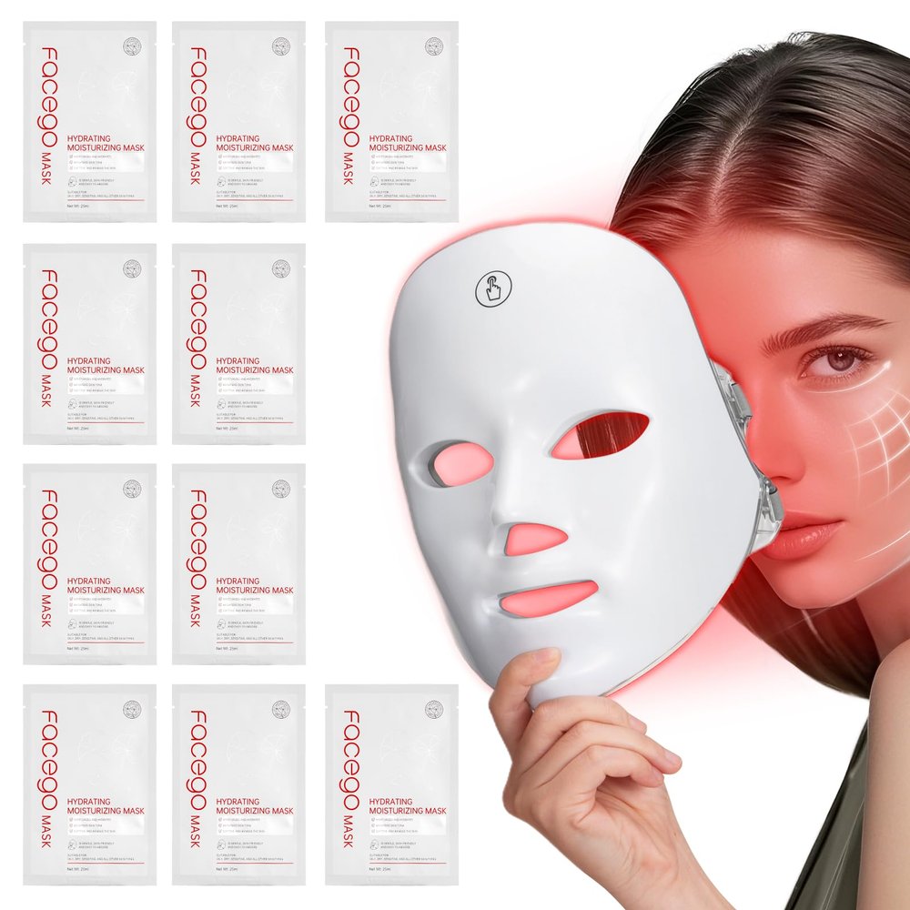 7-1 Red Light Mask & 10- Count Hydrating Face Mask