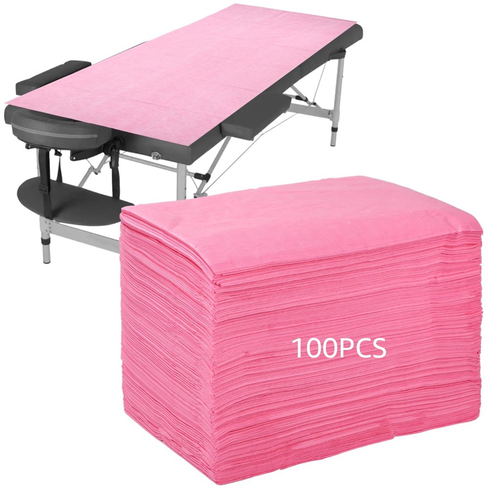 100 PCS Disposable Bed Sheets for Massage Table, 31" x 71" in Non-Woven Massage Table Cover, Disposable Bed Sheets for Spa Beds, Estheticians, Hotels, and Beauty SalonsPink