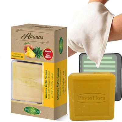Airobazar Pineapple Essence Soap 3 in 1 Set: Natural Soap Bar, Soap Tray & Washcloth for Gentle Skin Care