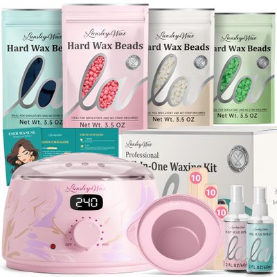 LANSLEYWAX Digital Waxing Kit for Women Men - Water Pink Waxing Machine with 39 Accessories - Hard Wax Kit for Arm Leg Brazilian Bikini Face Sensitive Skin, Wax Warmer Hair Removal for Home/Salon Use