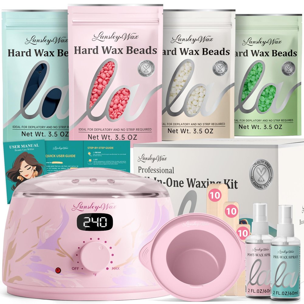 LANSLEYWAX Digital Waxing Kit for Women Men - Water Pink Waxing Machine with 39 Accessories - Hard Wax Kit for Arm Leg Brazilian Bikini Face Sensitive Skin, Wax Warmer Hair Removal for Home/Salon Use