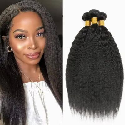 100% Human Hair Kinky Straight Bundles Weave Wefts Weaving Brazilian Remy Hair Extensions 100g/Bundle Double Weft 1 Bundle Natural Color (Kinky Straight, 16inch)